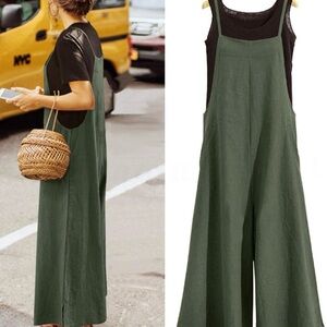 Women’s Casual Loose Long Wide Leg Jumpsuits Baggy Cotton Romper